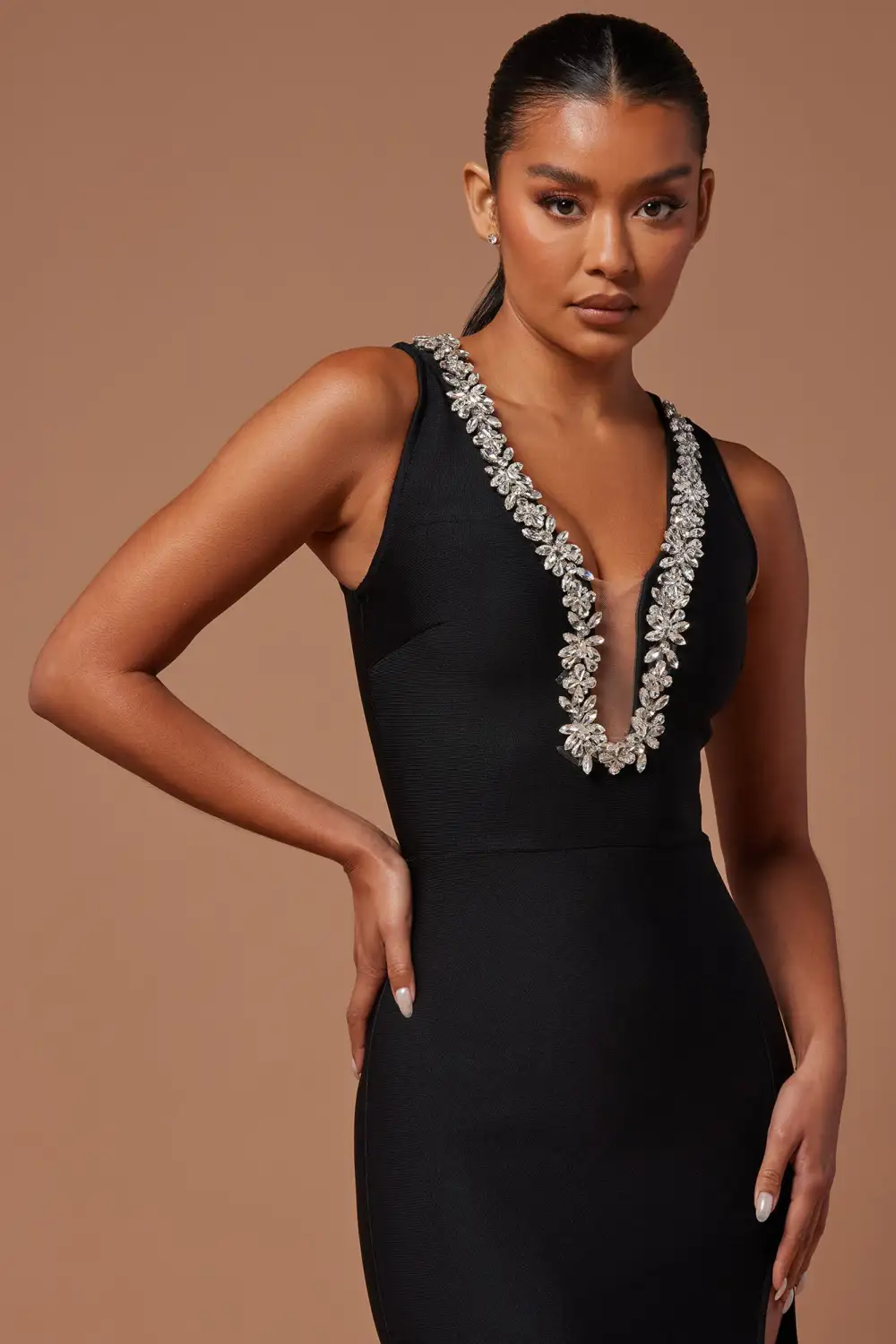 Kella Embellished Bandage Gown - Black