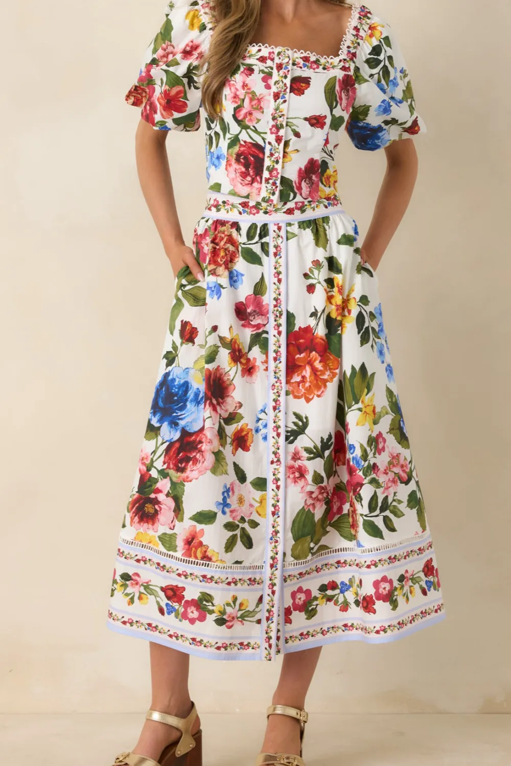 Garden Multi Floral Cotton Midi Skirt