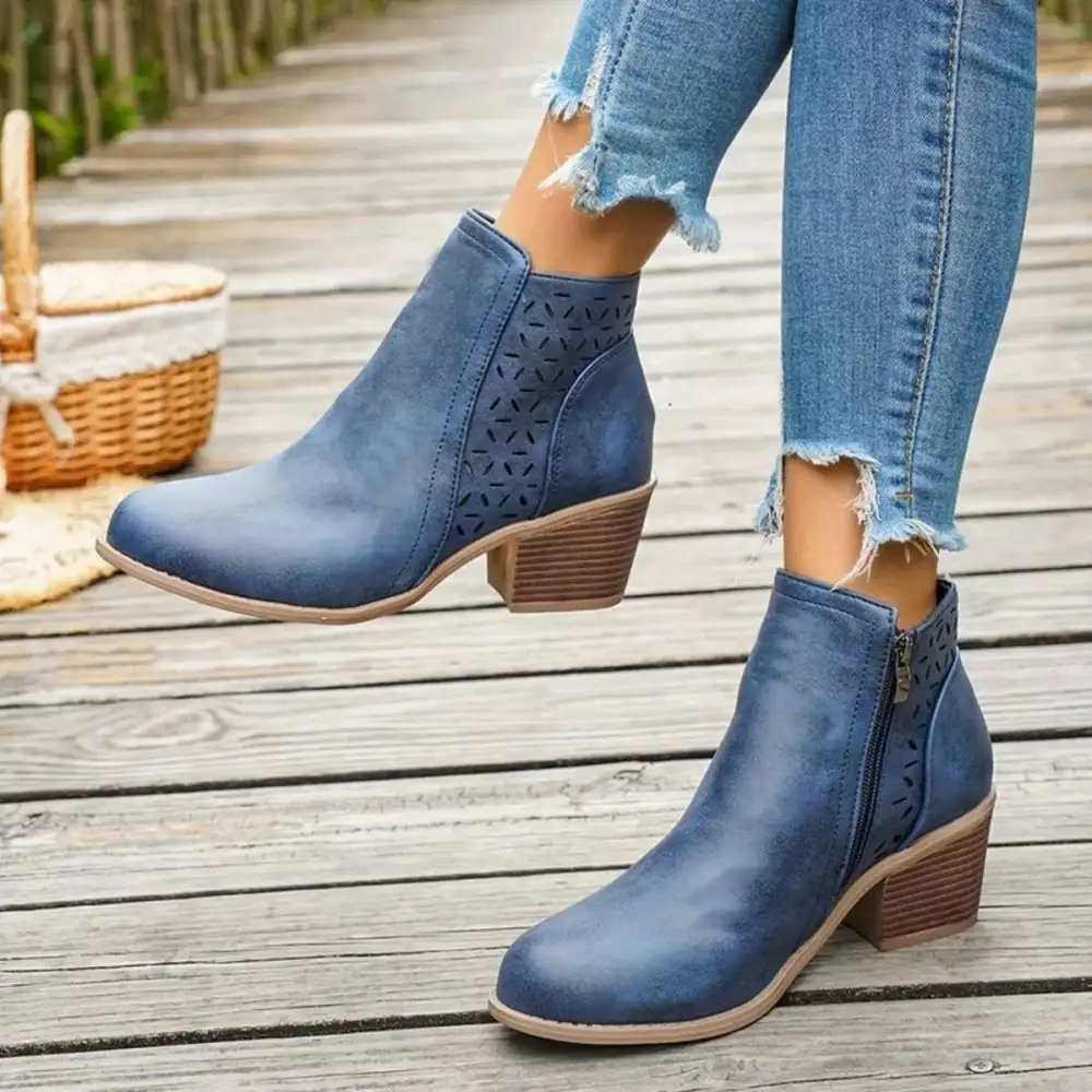 Block-Heel Ankle Boots With Cutout Detail