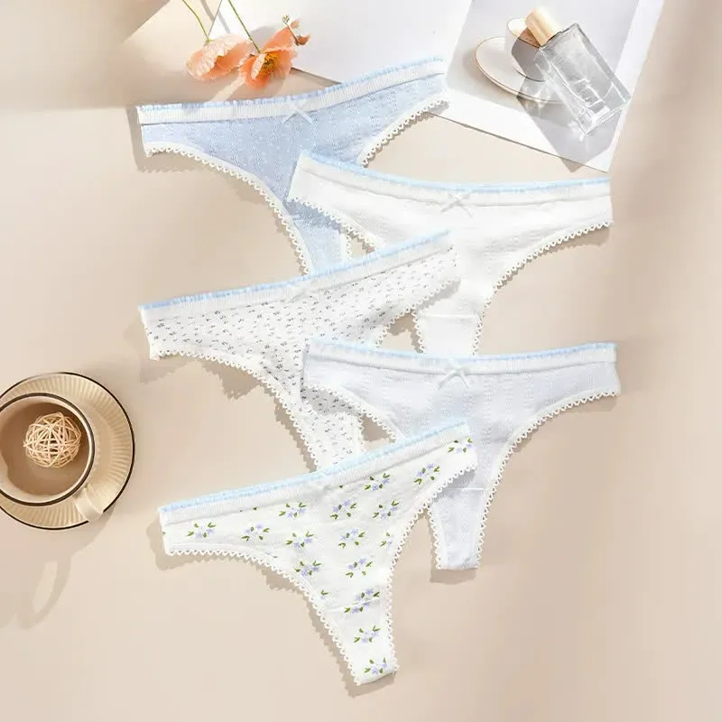 Plus Size Low Rise Lace Trim Breathable Thong Panty