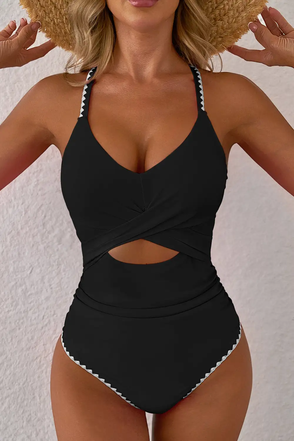 Ric Rac Trim Contrasted One Piece Swimsuit