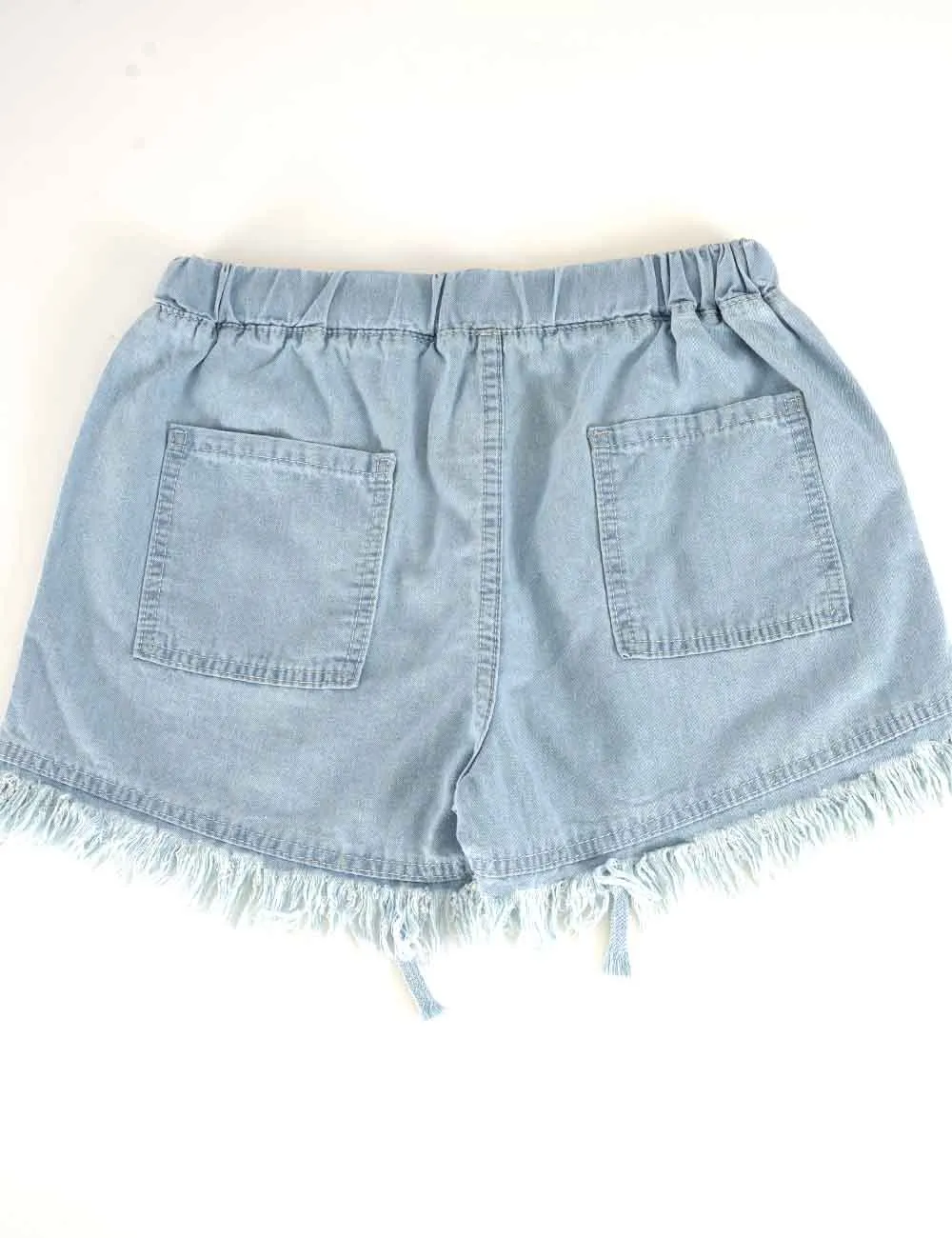 Drawstring Waist Frayed Hem Denim Shorts