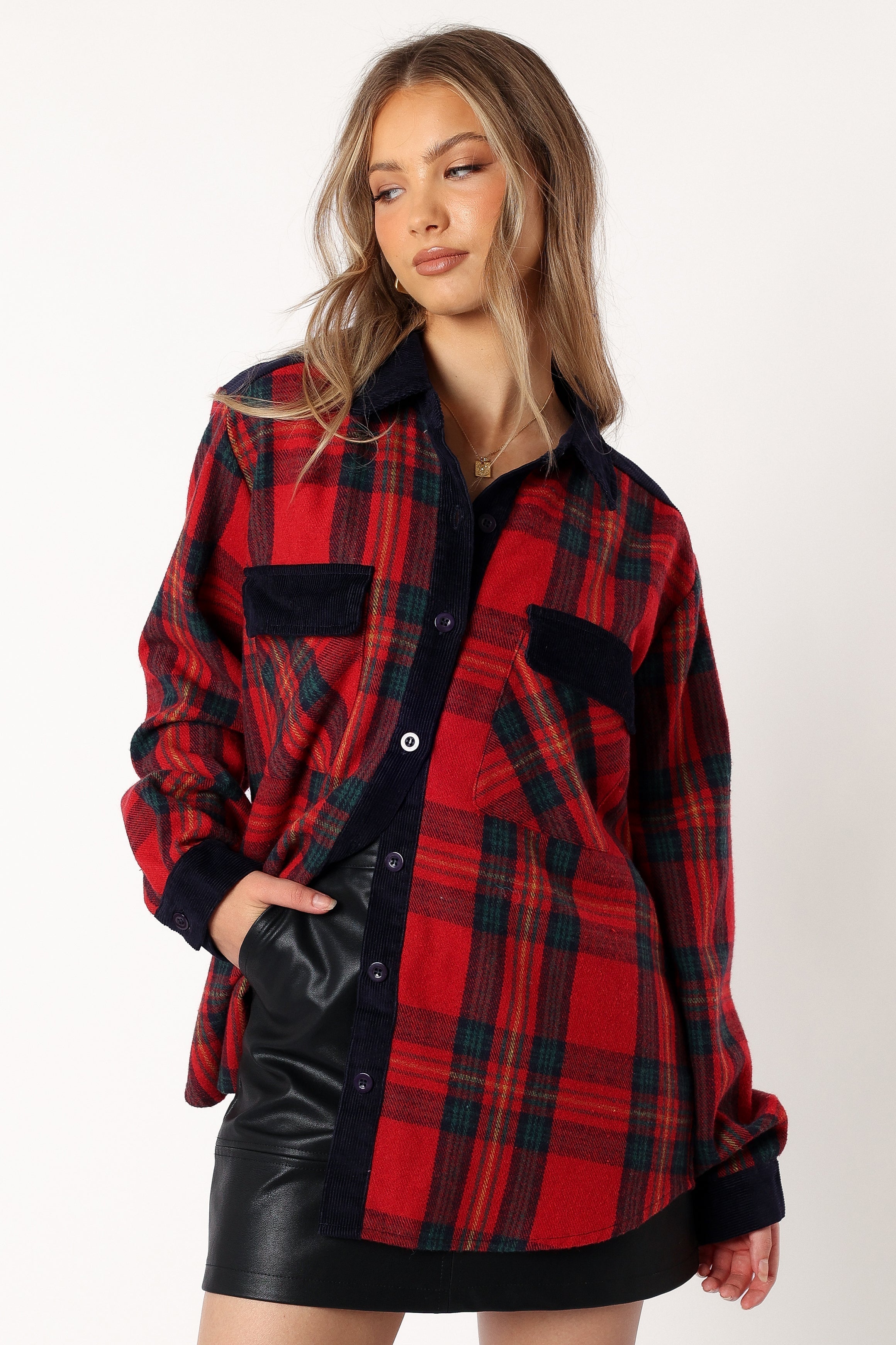 Lucille Plaid Shacket - Red/Navy