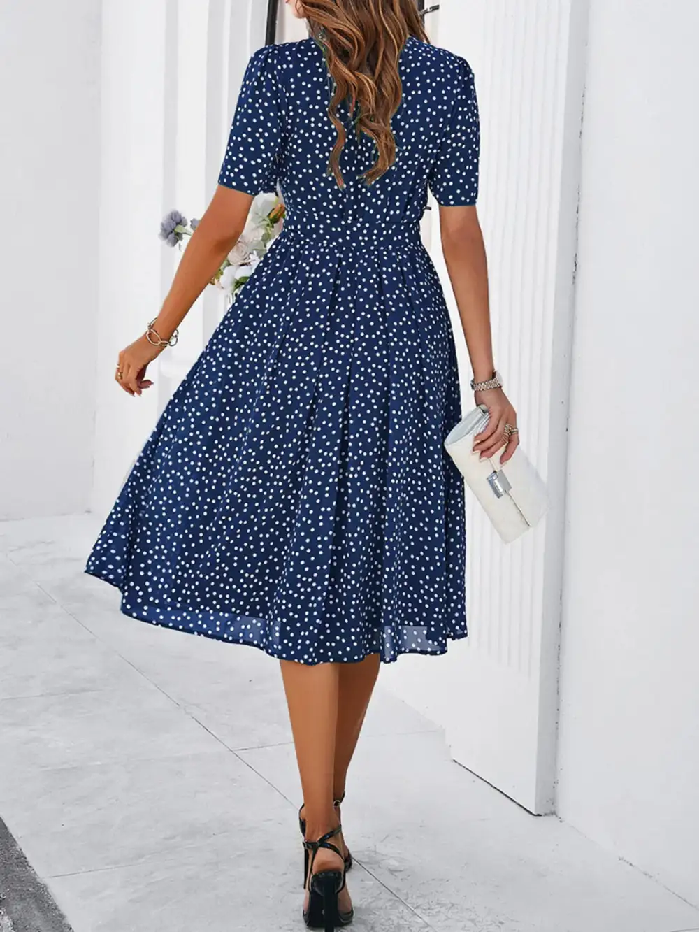 Printed Round Neck Short Sleeve Casual Dress