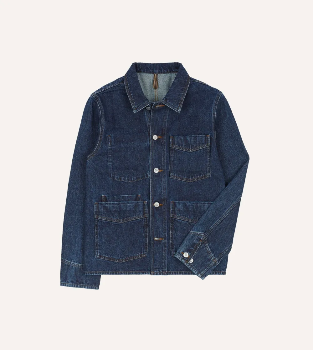 Dark Blue Denim Button Front Jacket