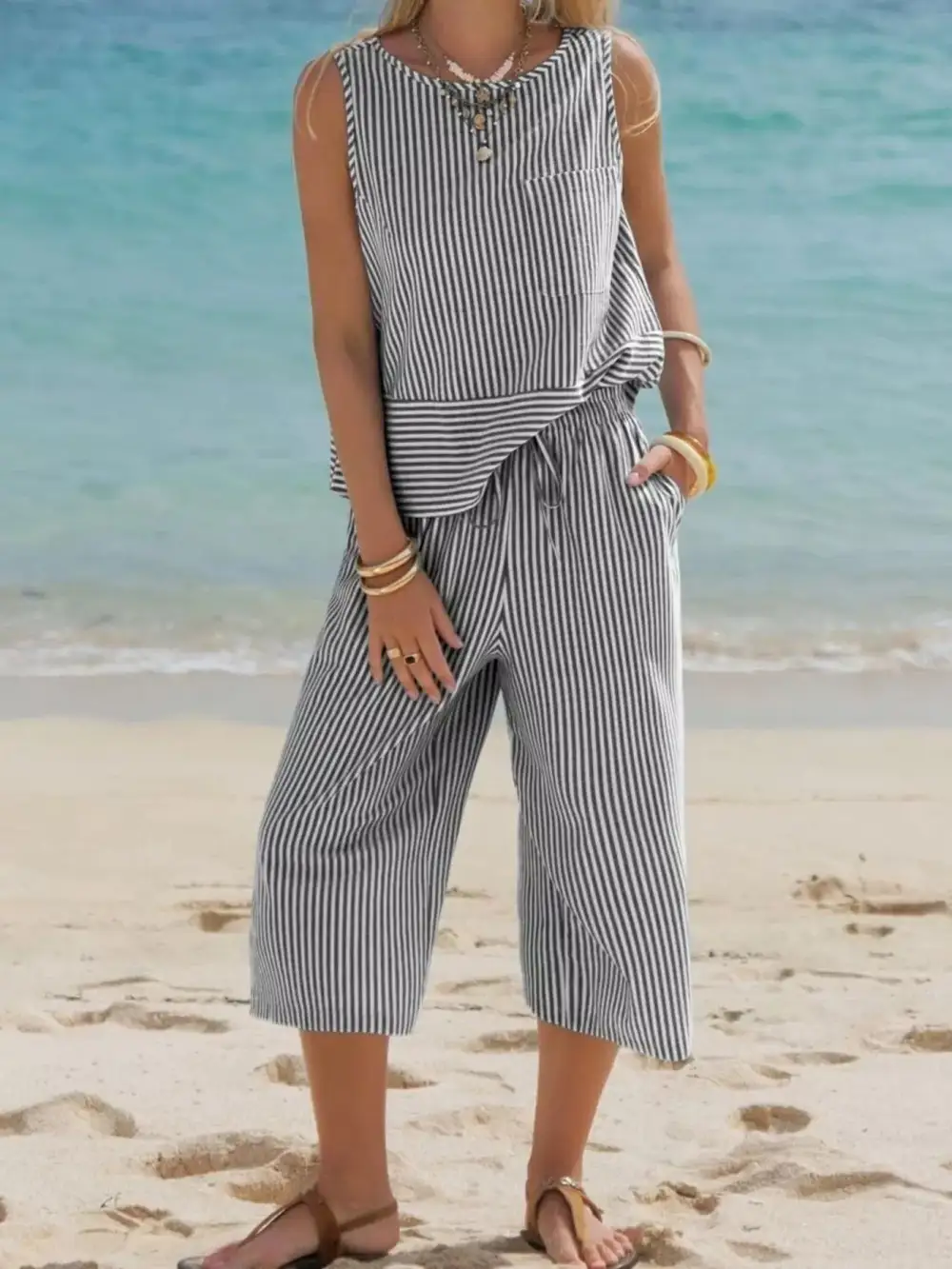 Everyday Striped Sleeveless Set