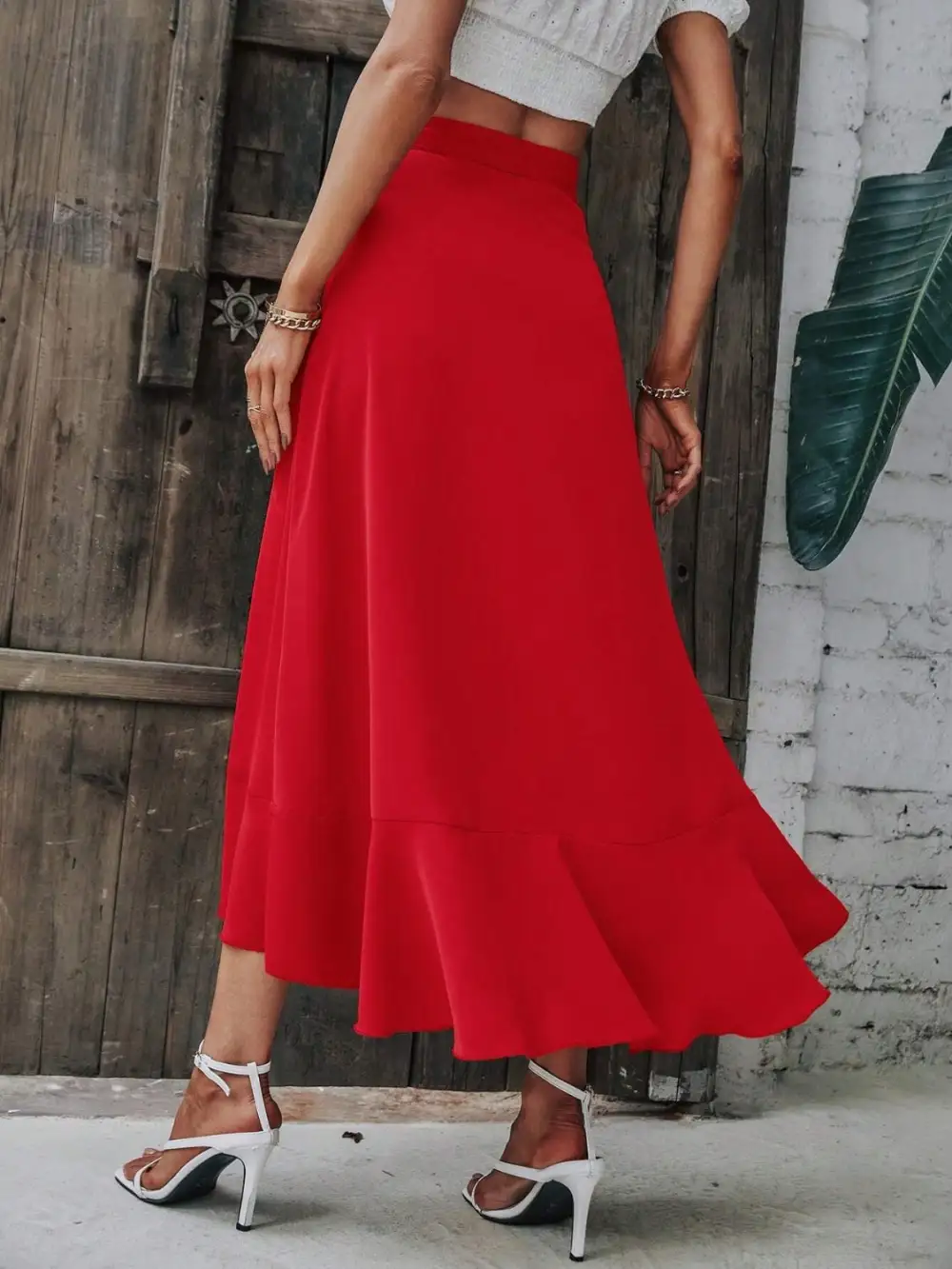 Tied Ruffled Midi So Skirt