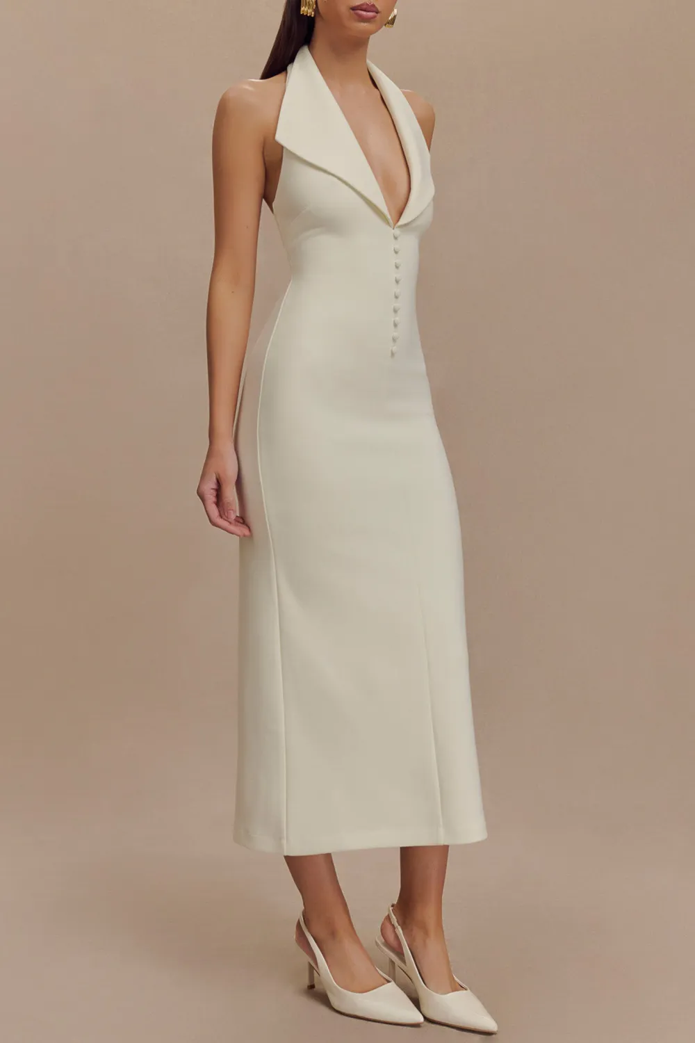 Crepe Halter Midi Dress