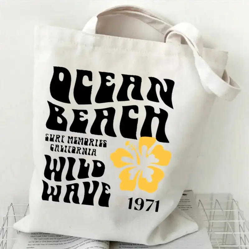 Groovy Retro Graphic Canvas Tote Bag
