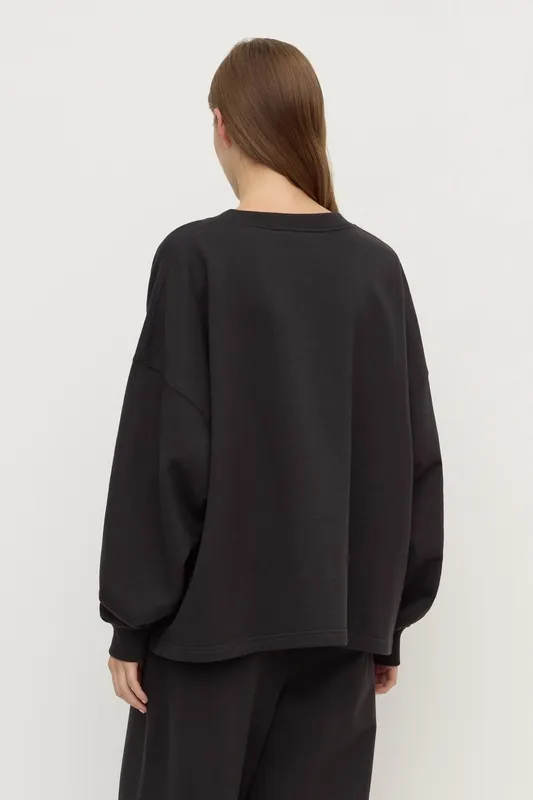 Washed Black Brushed Cotton Lounge Sweatshirt