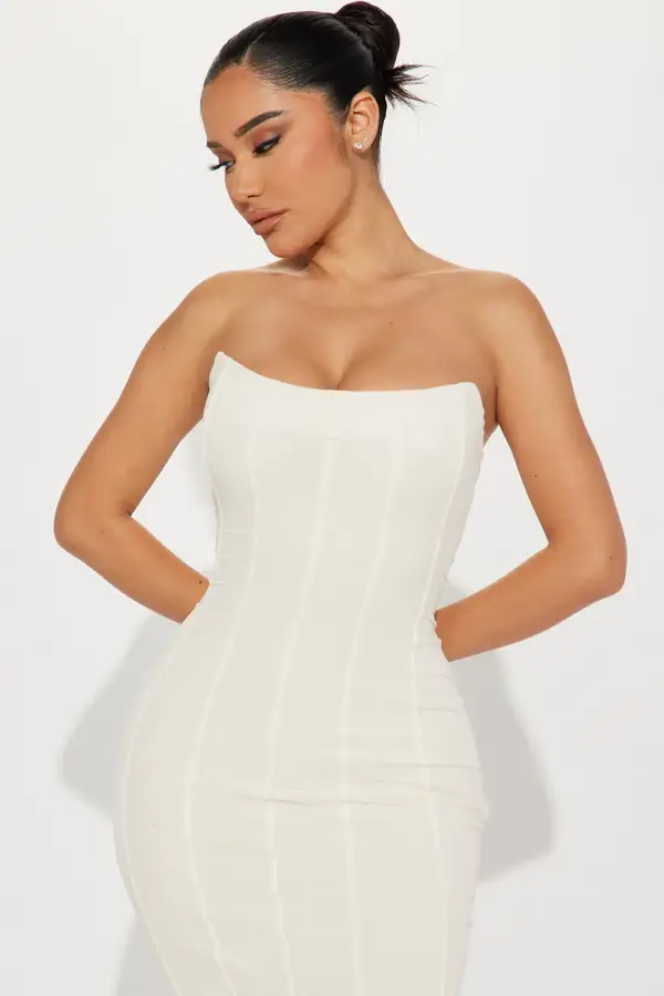 On Point Mesh Corset Midi Dress  - Cream