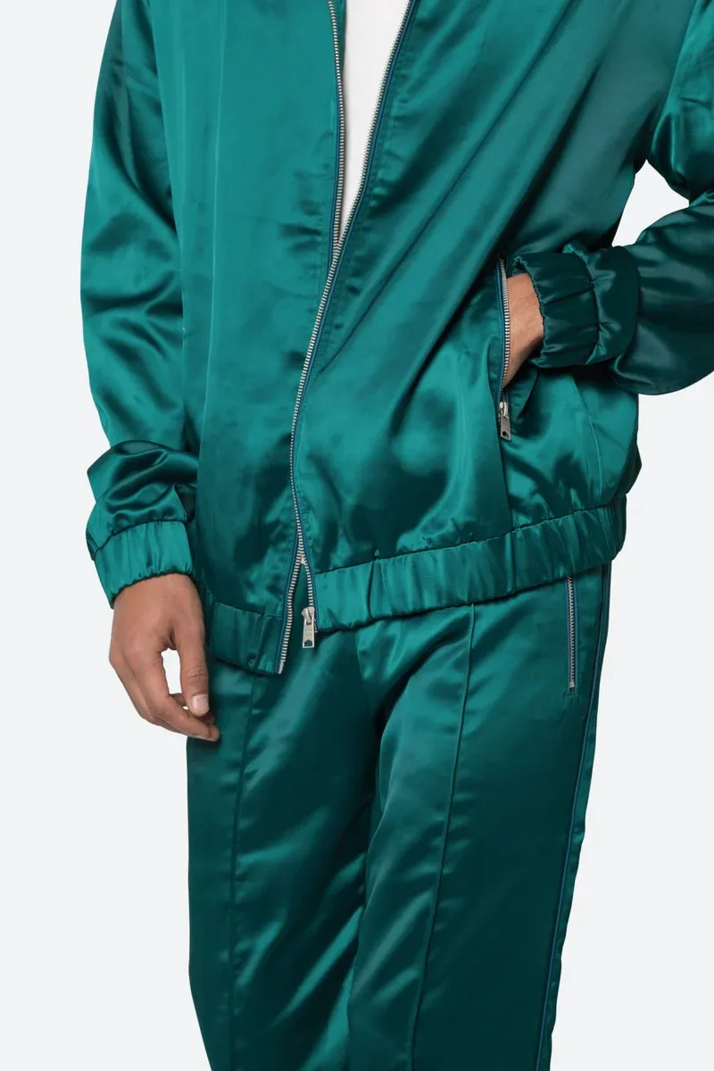EMERALD GREEN SATIN TRACK JACKET