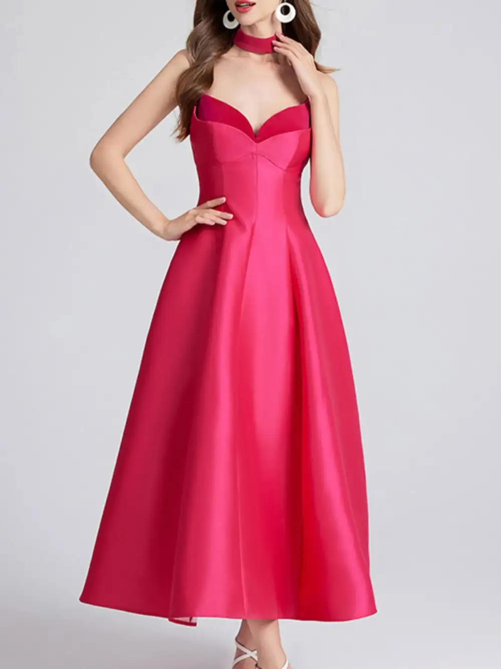Sweetheart Collar Spaghetti Midi Dress