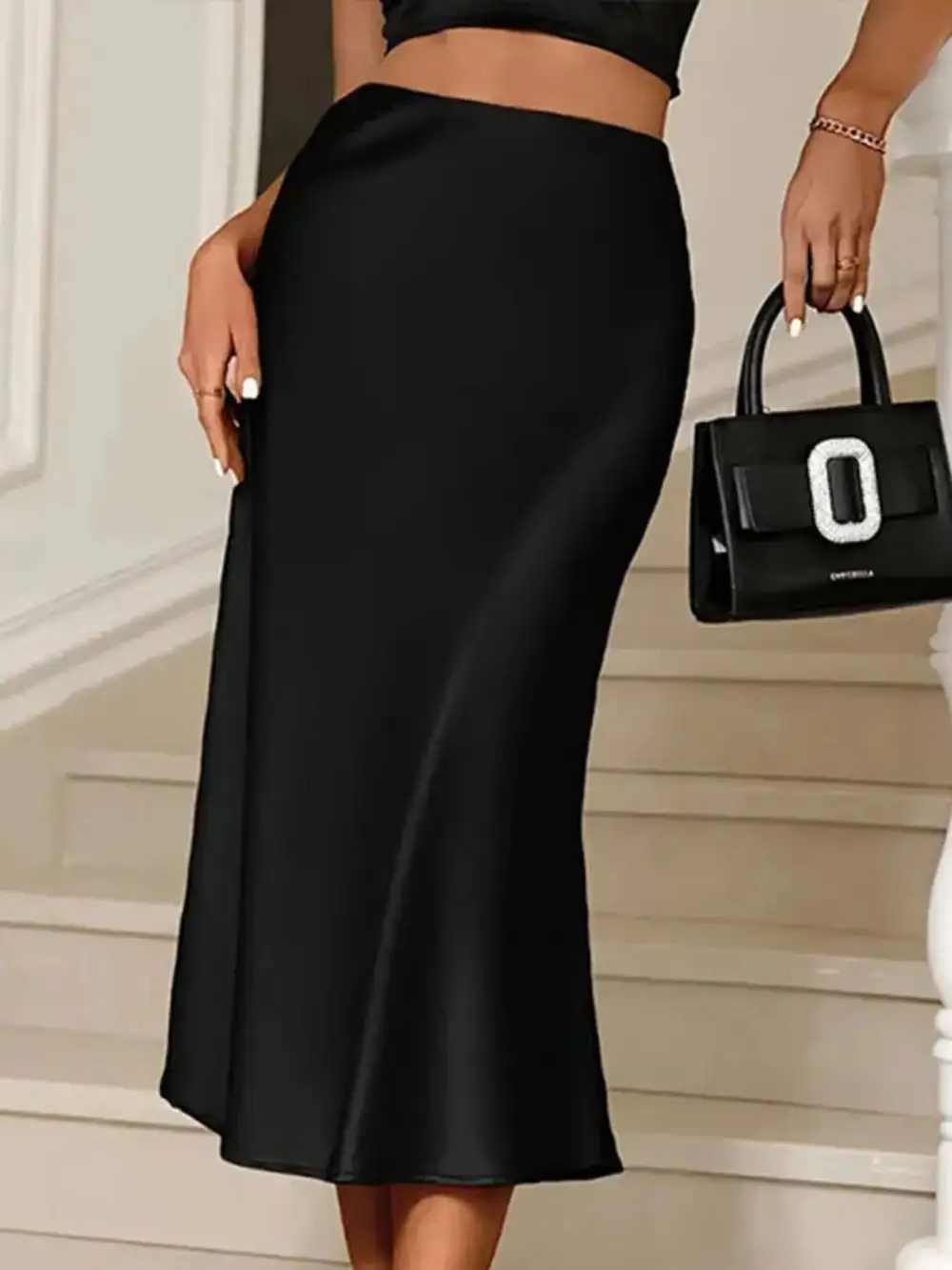 Neat Satin Midi Skirt