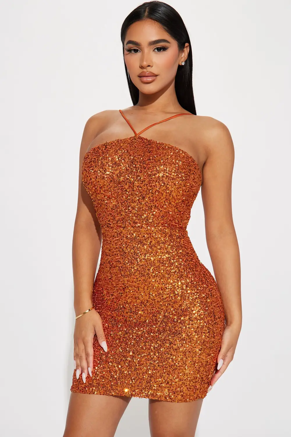 Veronica Sequin Mini Dress - Rust