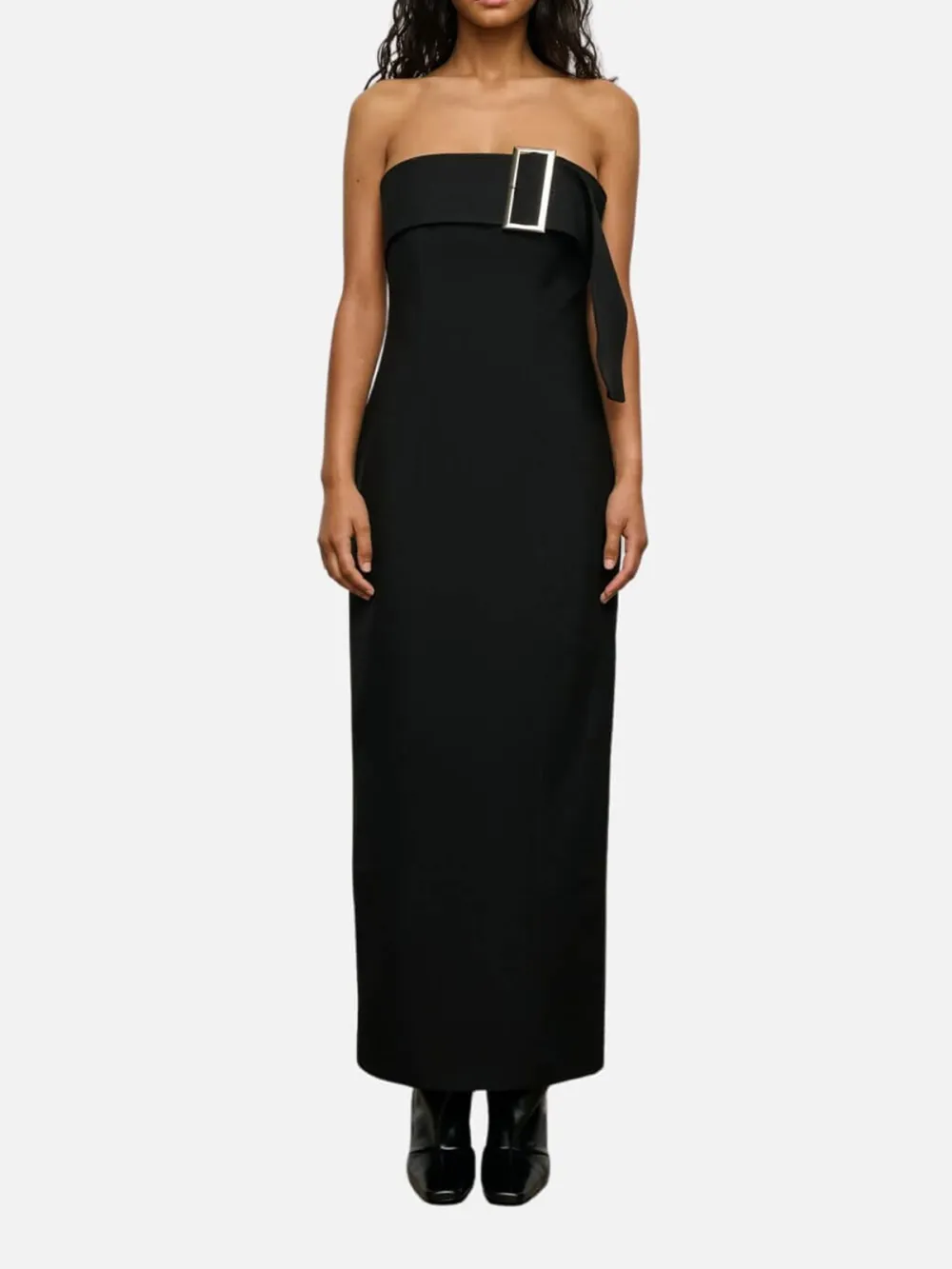 Metal Buckle Straight Neck Dress