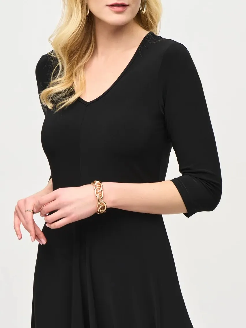 Black Asymmetric Hem V - Neck Dress