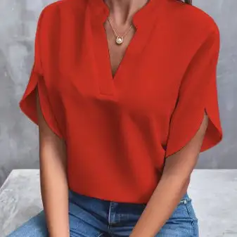 Everyday V-Neck Short Sleeve Blouse