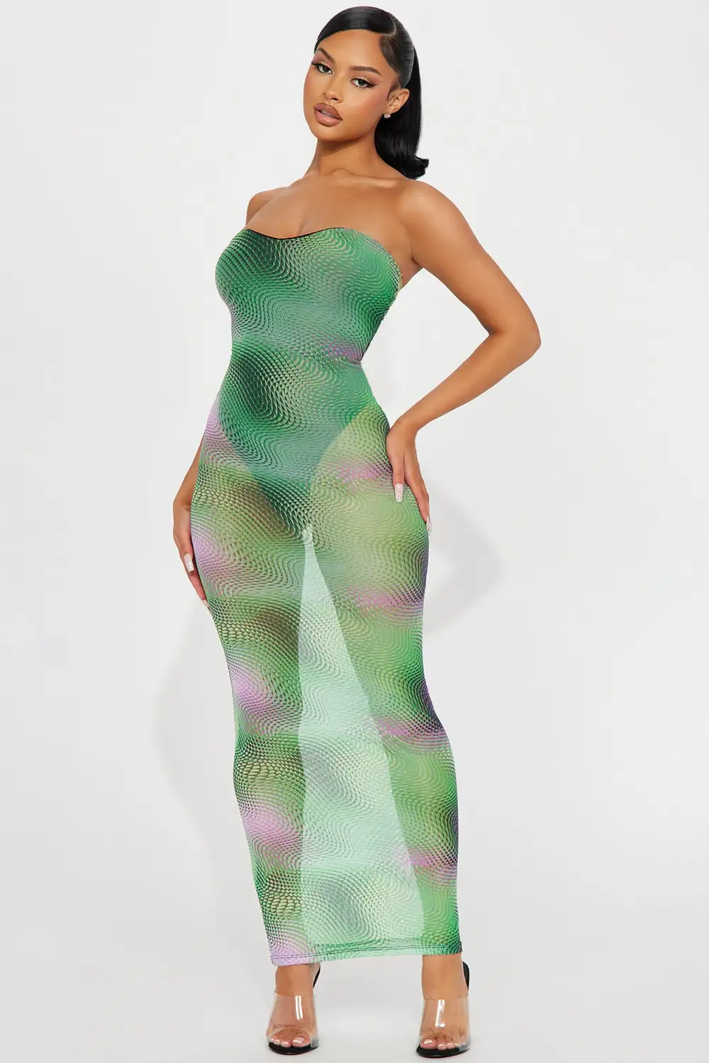 Evelyn Mesh Maxi Dress - Green/combo