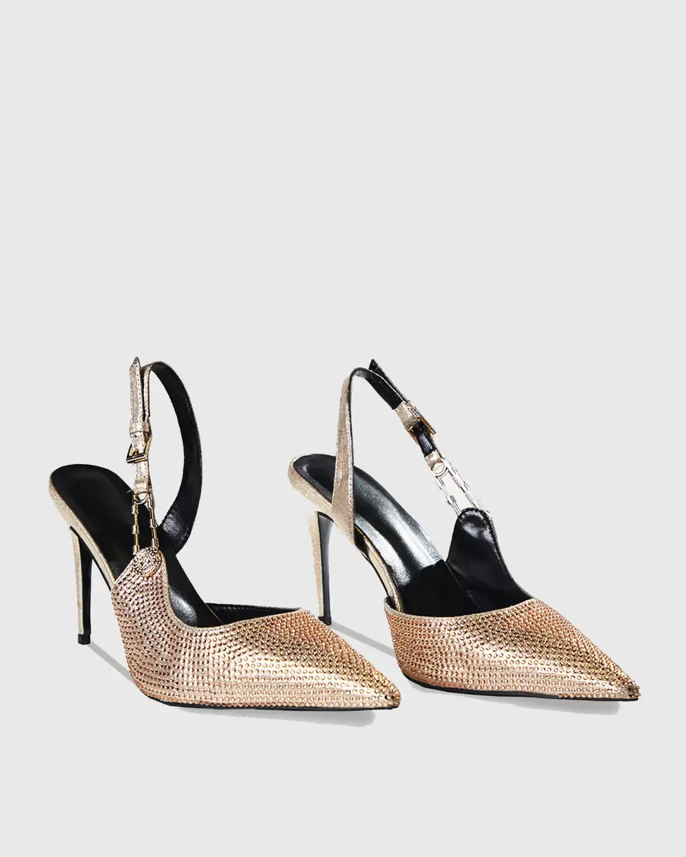 Rhinestone Embellished Slingback Pumps in Gold