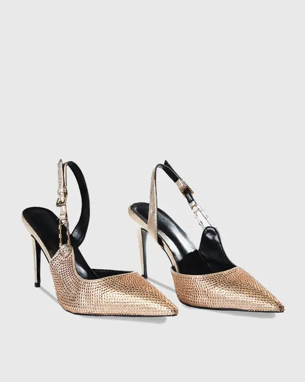Rhinestone Embellished Slingback Pumps in Gold