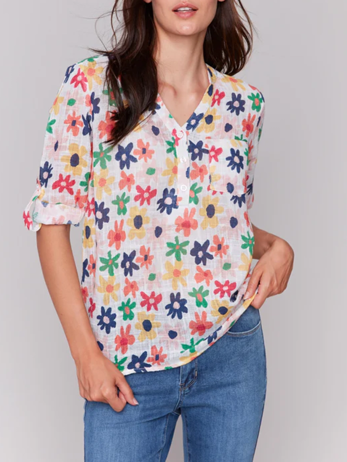 Artistic Cotton V-Neck Short Sleeves