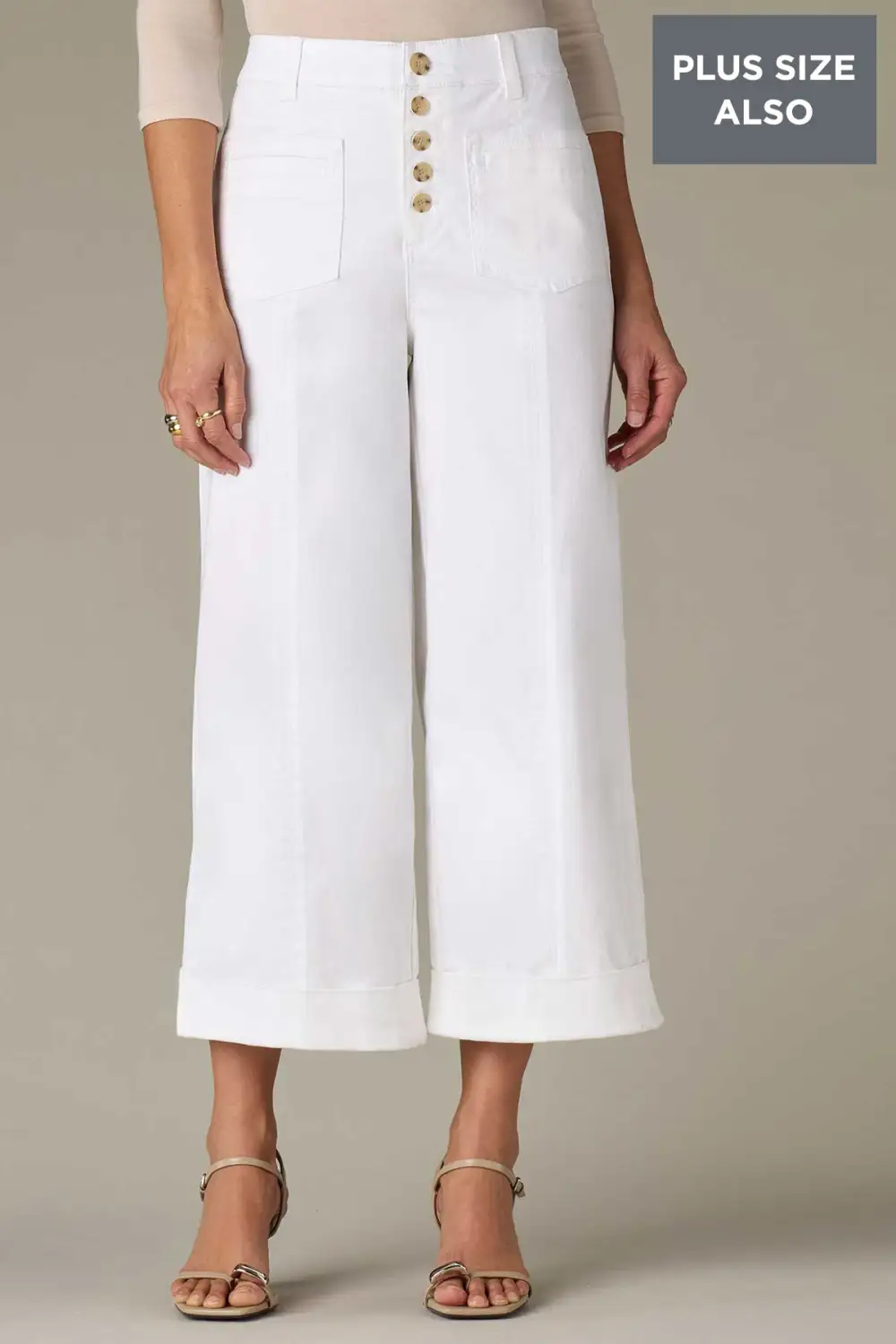 Plus Size Button Fly Wide Leg Pants
