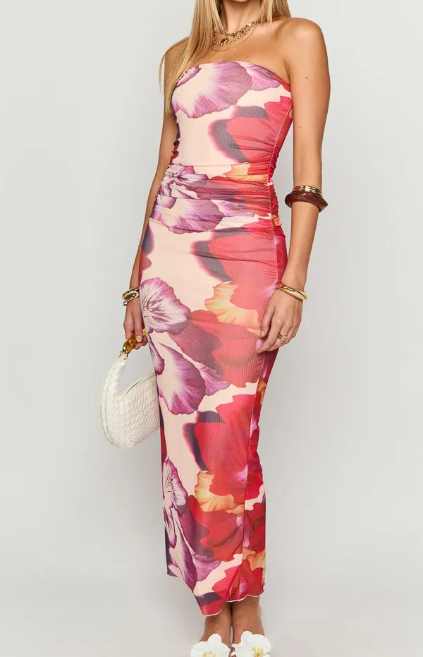 Strapless Floral Print Maxi Dress