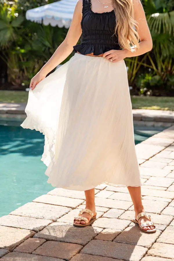 Mid Rise Elastic Waist Cotton Blend Maxi Skirt