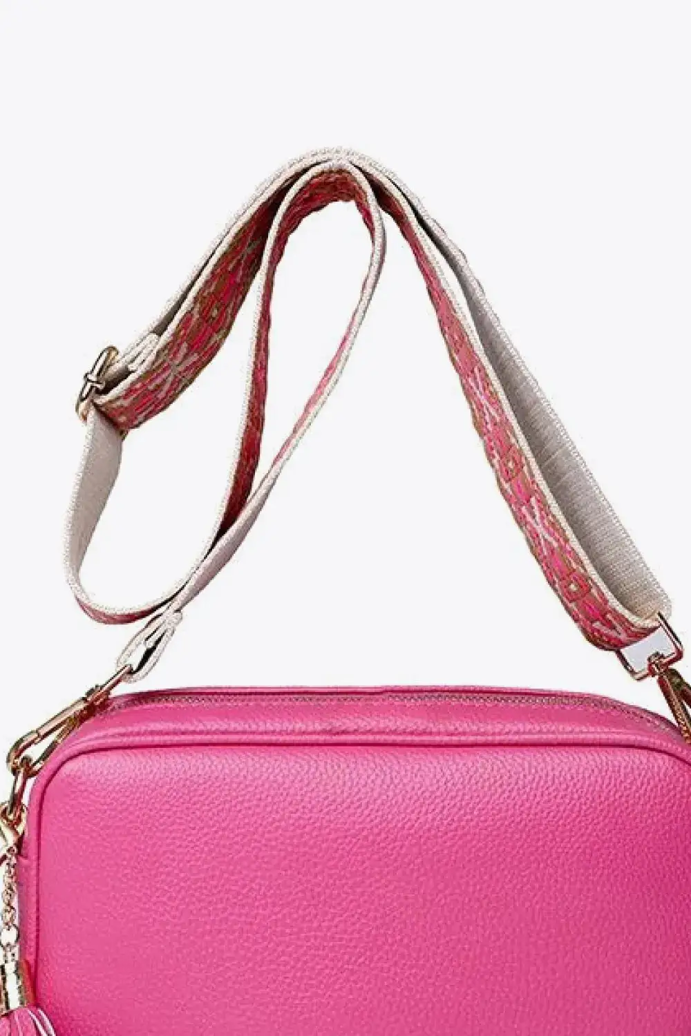 Tassel Accent Faux Leather Crossbody Bag