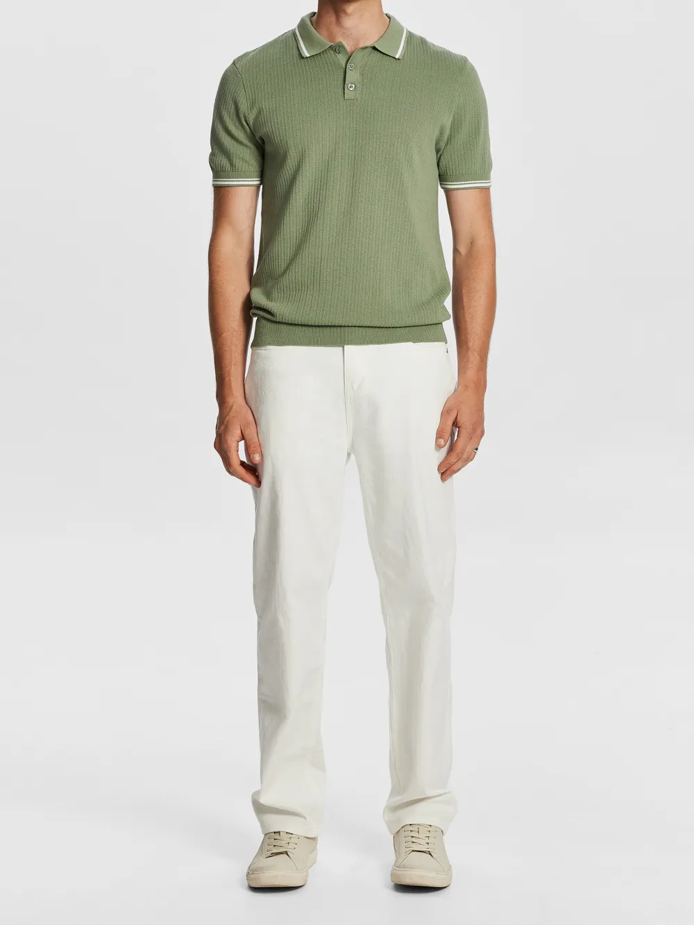 Green Short Sleeve Ribbed Polo Shirt
