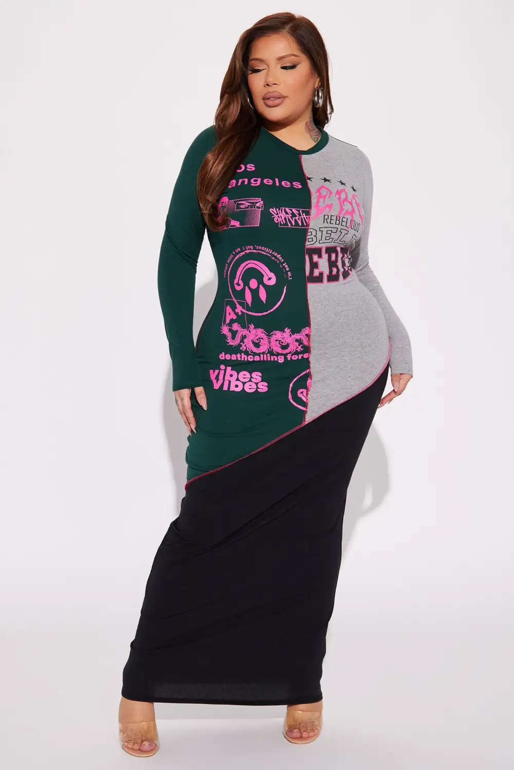 Rebel Without A Cause Maxi Dress - Grey/combo