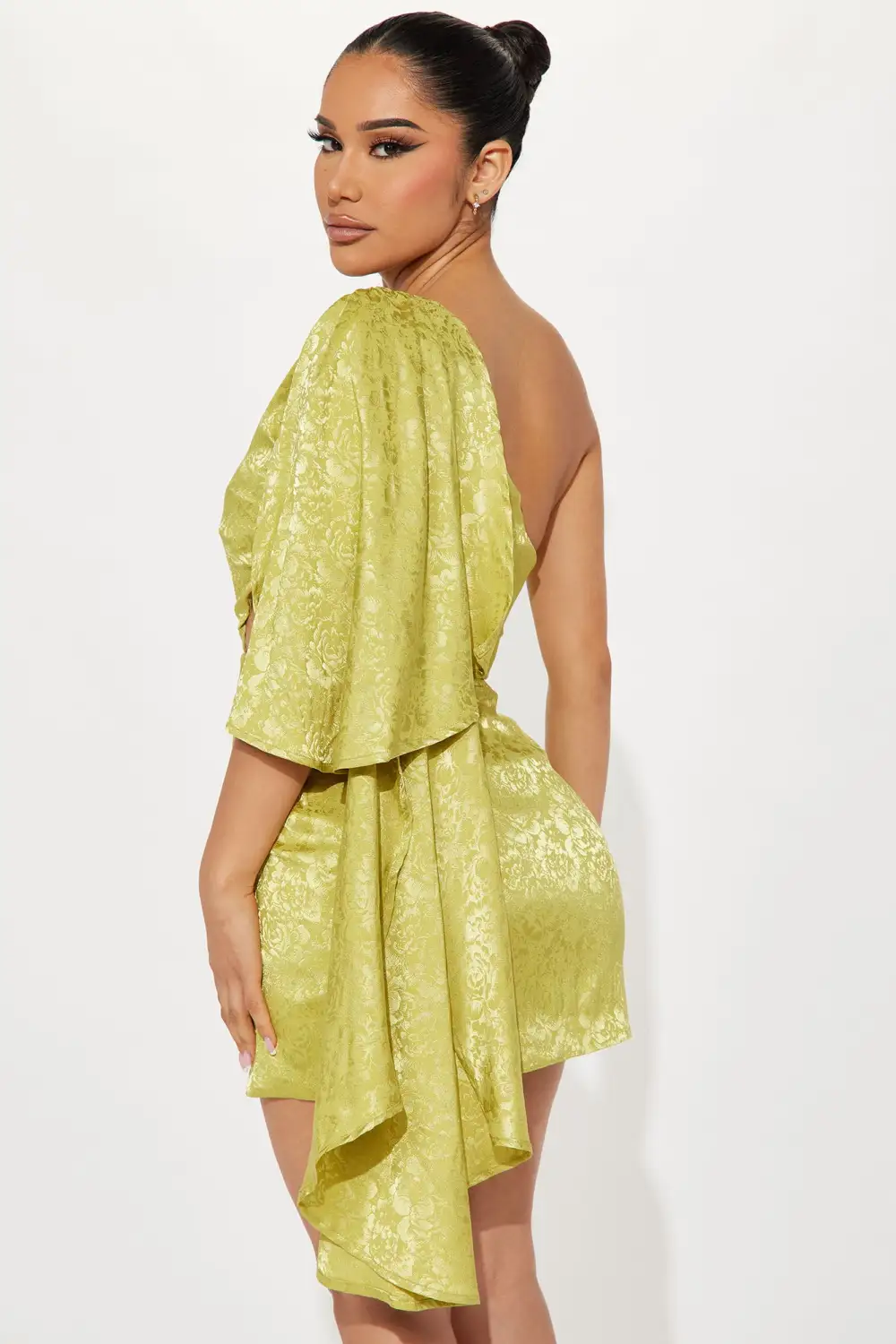 Mariah Satin Mini Dress - Chartreuse