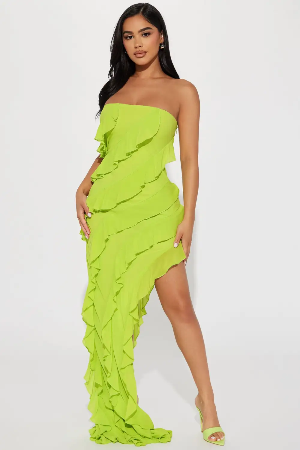 Skylar Chiffon Ruffle Maxi Dress - Chartreuse