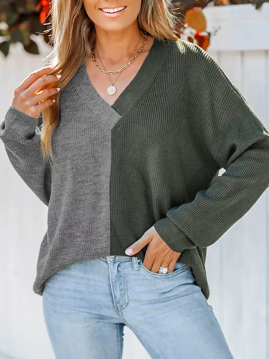 Two-tone ribbed sweatshirt