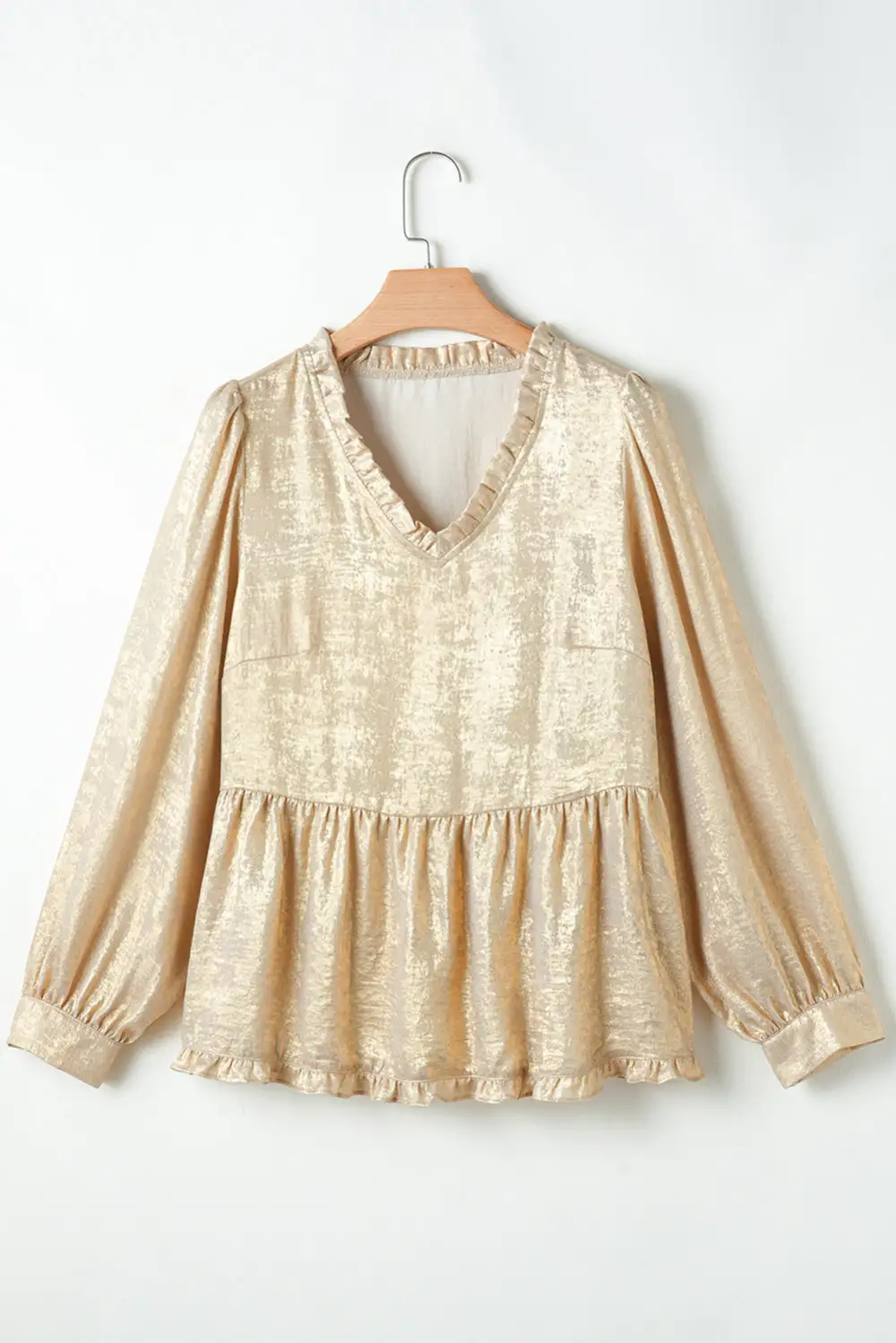 Softly Styled Frilled V-Neck Puff Sleeve Blouse