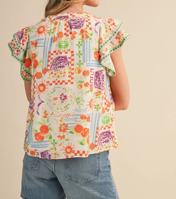 Floral Flutter Sleeve Top