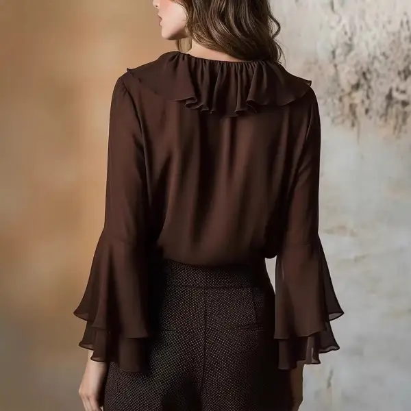 Ruffle Trim V-Neck Shirt