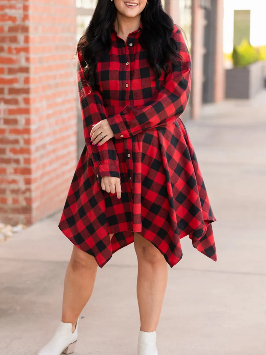 Red checkered irregular dress