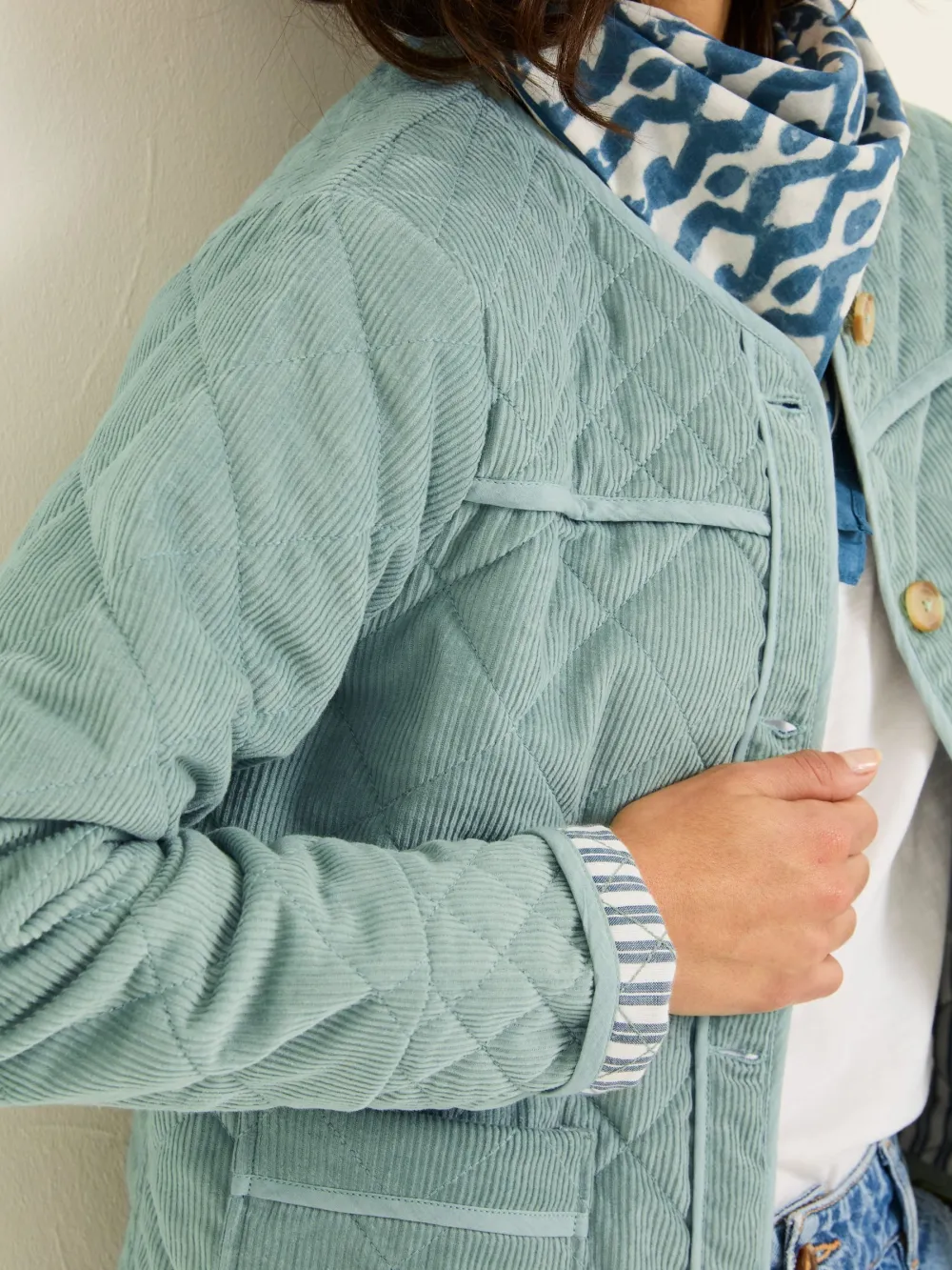 Maeve Light Blue Cord Quilted Jacket