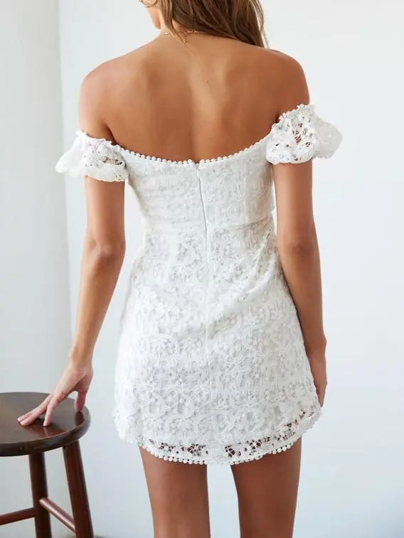 Lace Off-The-Shoulder Puff Sleeve Mini Dress