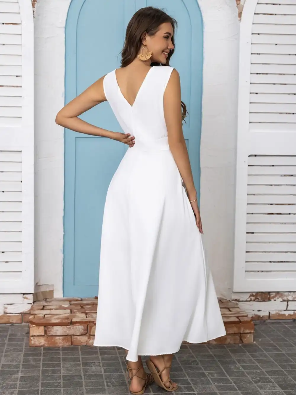 GYPSY-V-Neck Sleeveless Midi Dress