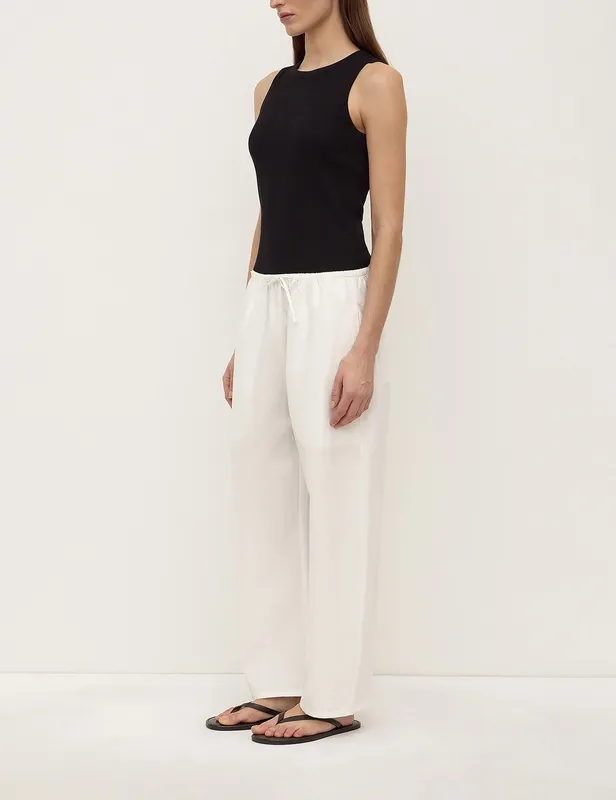 White Cotton Barrel-Leg Pant