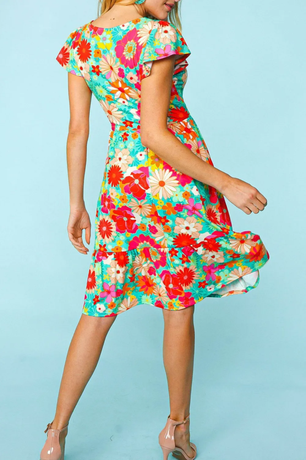 Floral Square Neck Short Sleeve Casual Dress