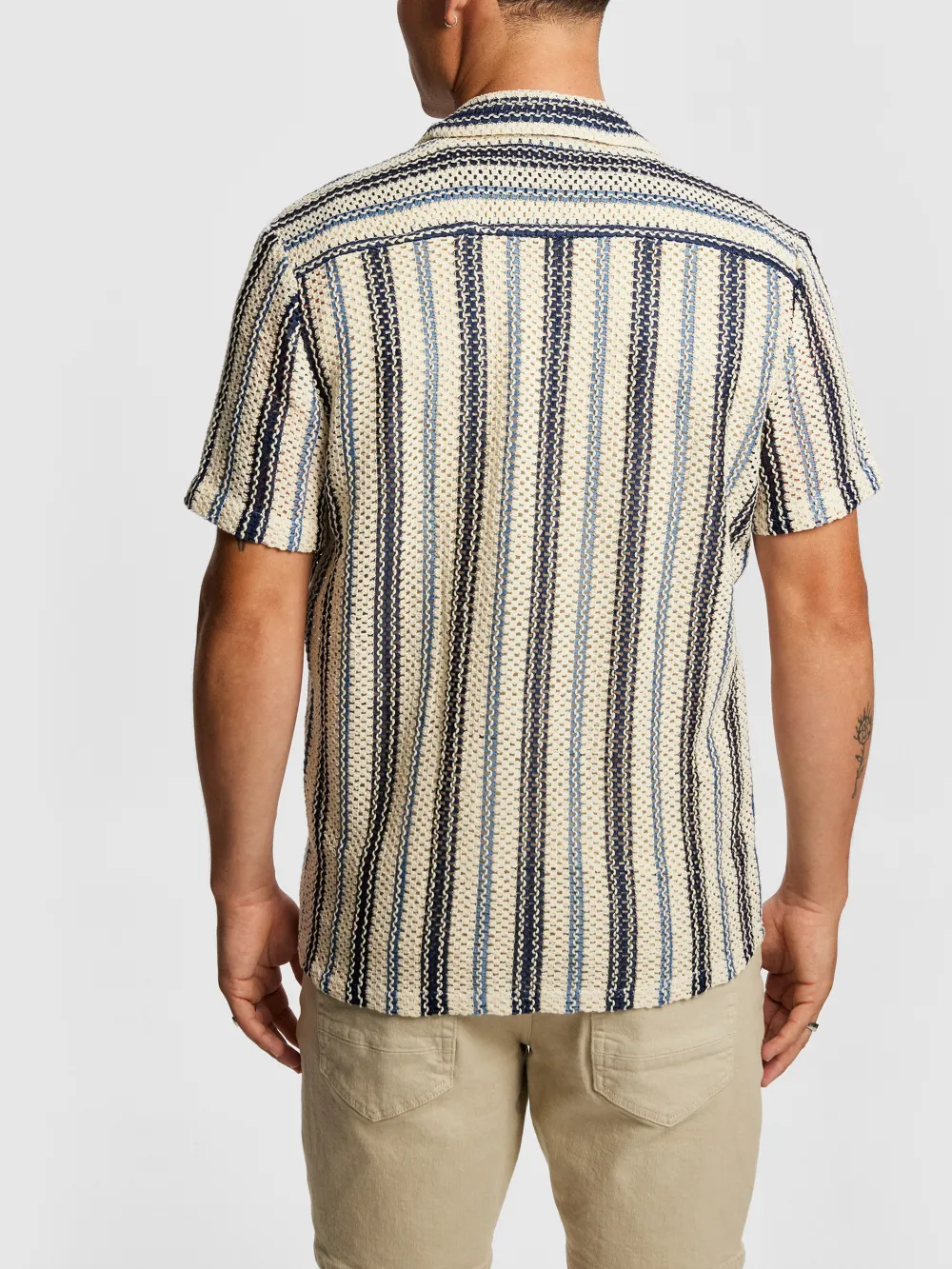 Blue And White Striped Short Sleeve Shirt