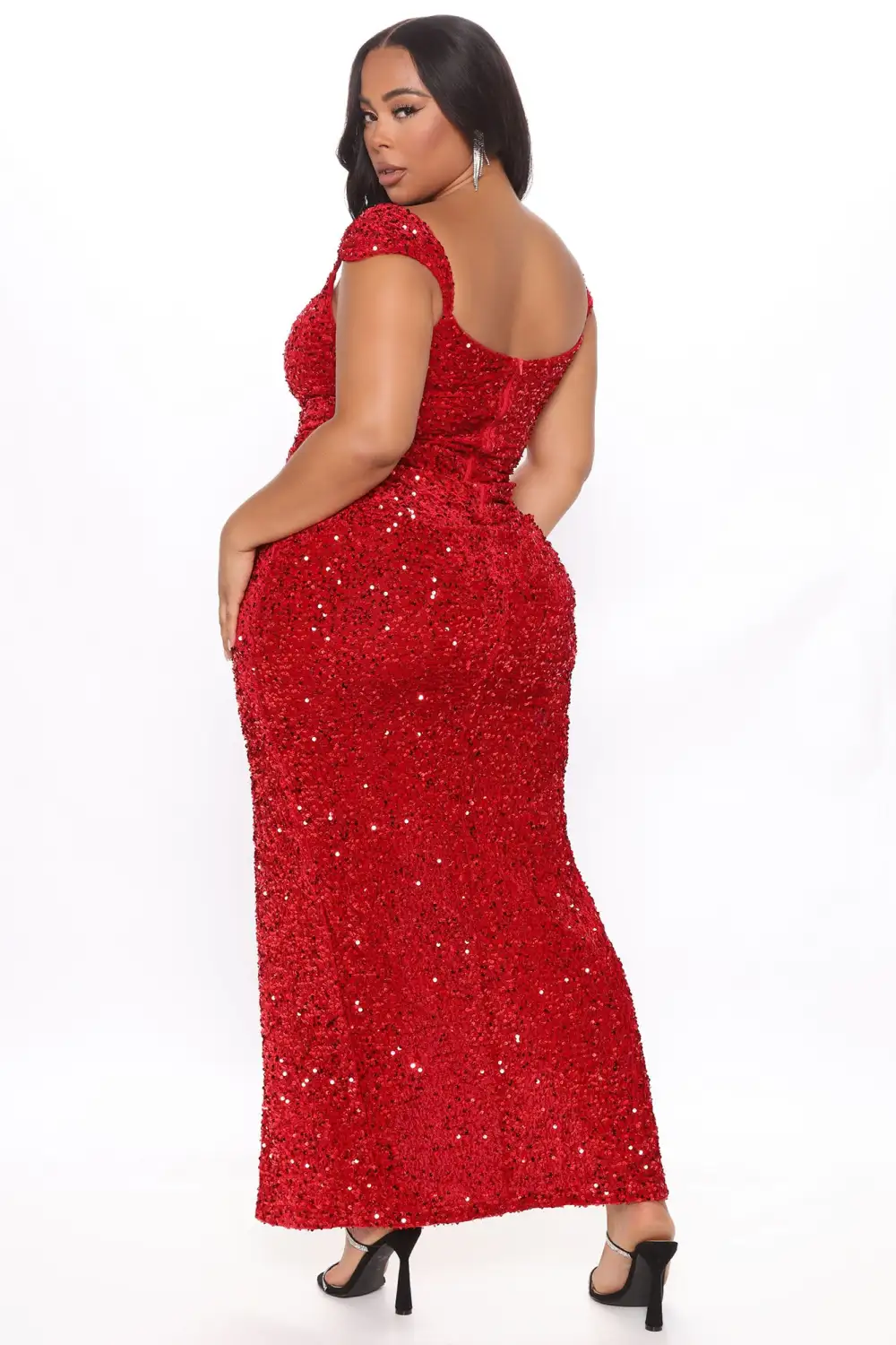 Luminous Sequin Velvet Maxi Dress - Red