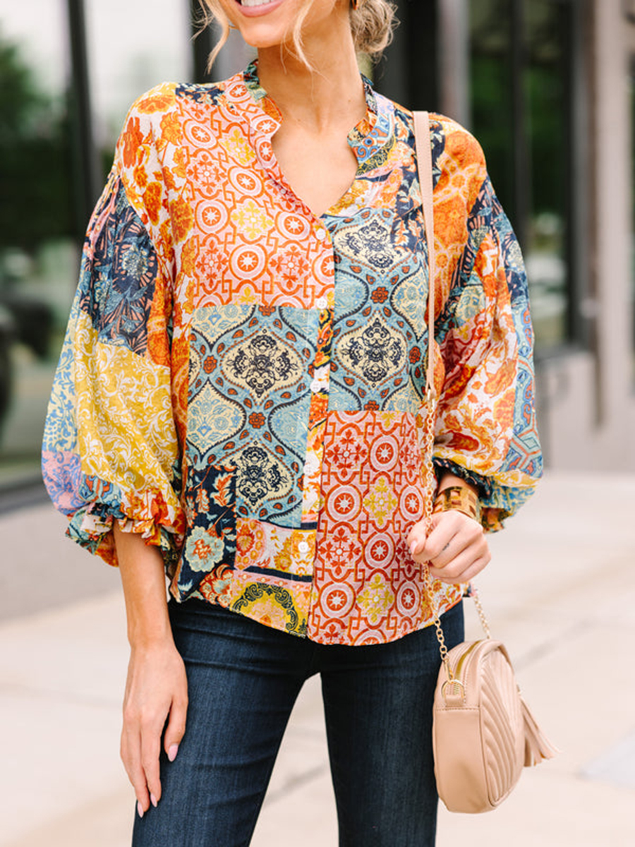 Mustard Yellow Mixed Print Blouse