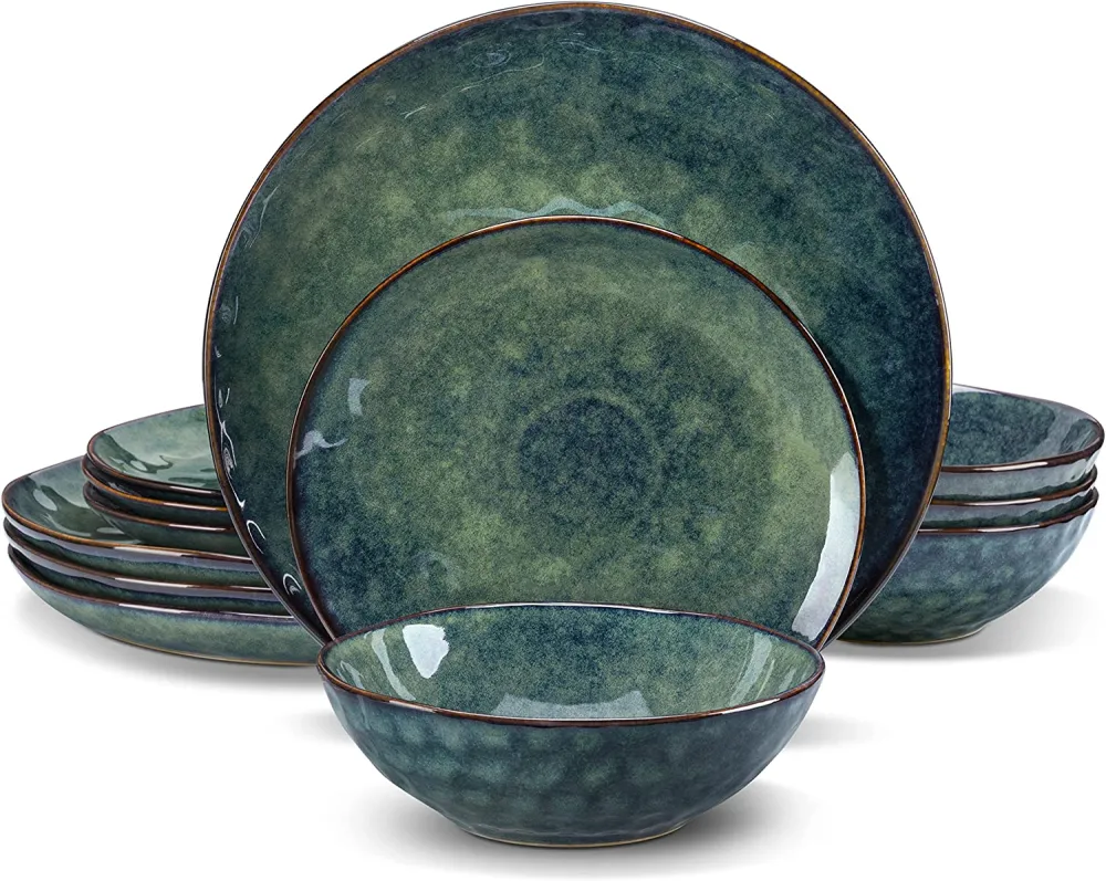 vancasso Dinnerware Set 32-Piece Dinner Service for 8 Service Dinnerware Tableware Set, Bubble Green