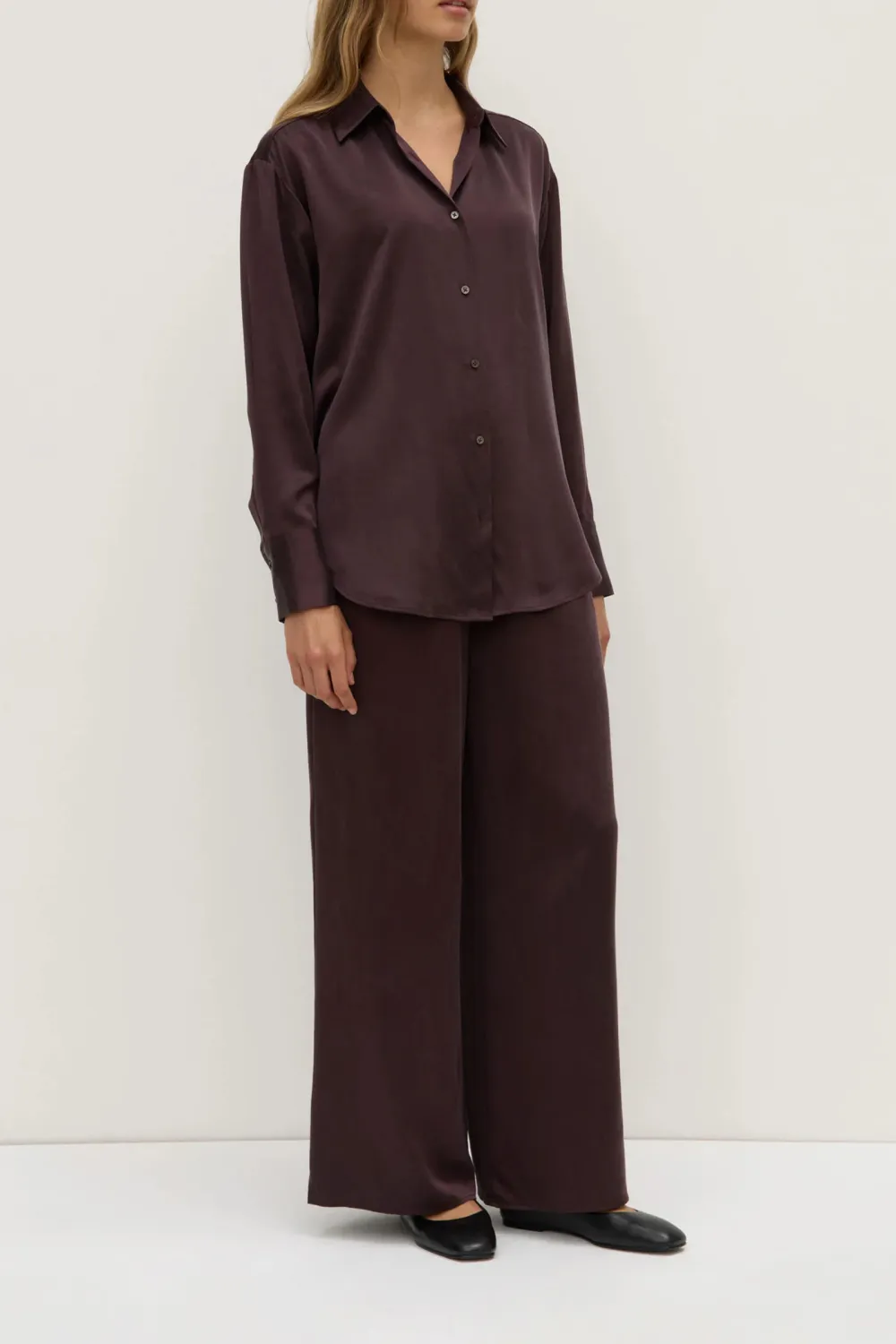 Solid Color Loose Silk Shirt