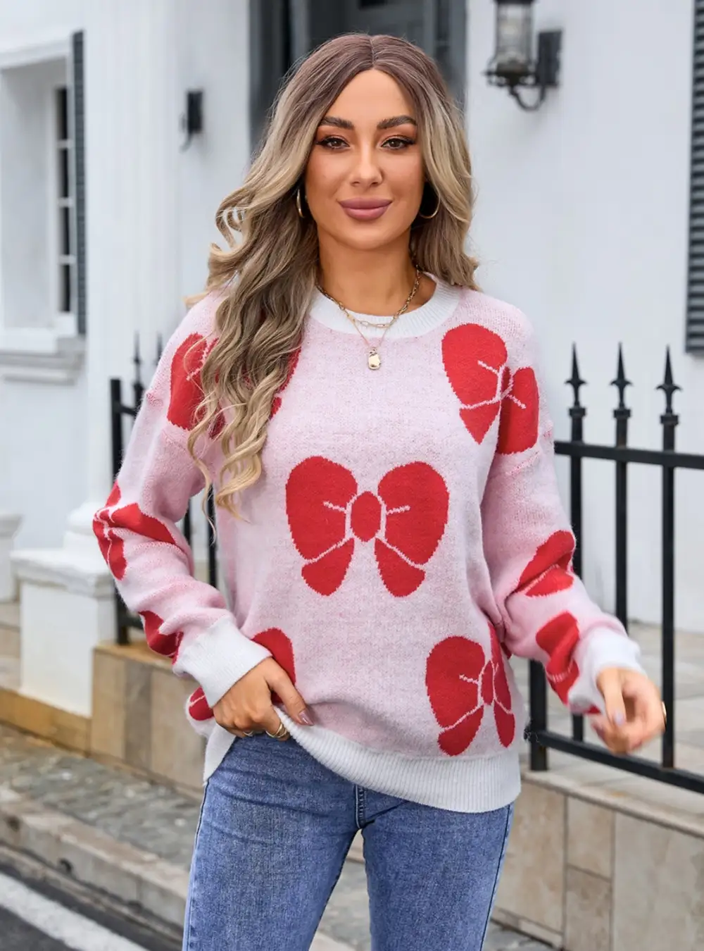 Women Loose Bow Pullover Sweater